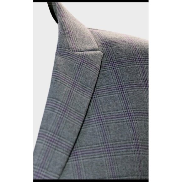 Tahari Arthur S. Levine Career 2 Button Plaid Blazer Gray Purple Lined Size 6P - Picture 4 of 8